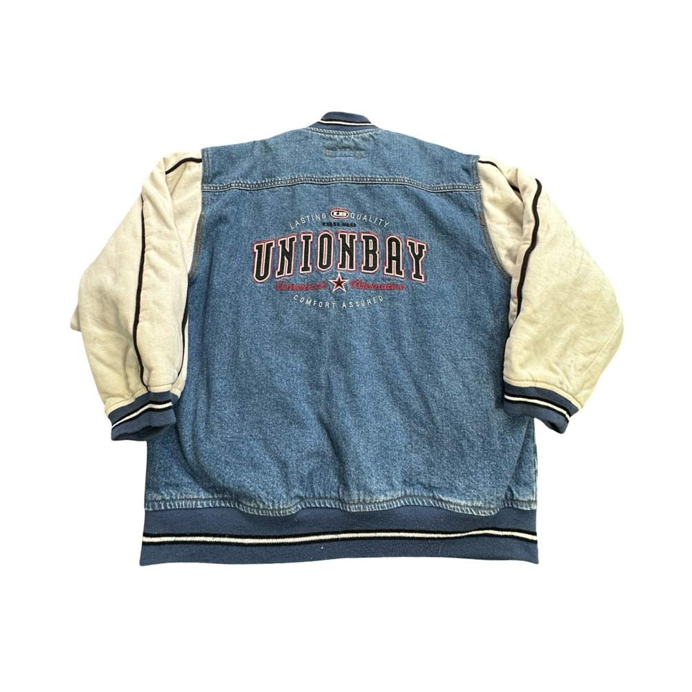 Unionbay Varsity Jacket Mens Large Blue Denim Cotton Vintage 90s Western